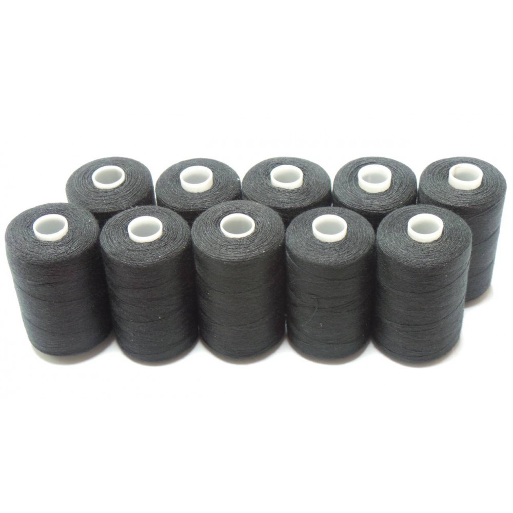 Tysew Black Sewing Machine Polyester Thread 10 x 1000M