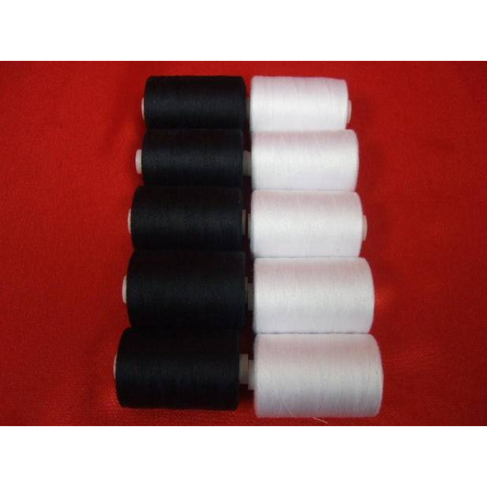 Tysew Sewing Machine Polyester Black & White Thread 10x1000M