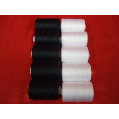 Tysew Sewing Machine Polyester Black & White Thread 10x1000M